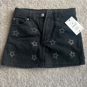 Zara Black Denim Skirt with Star Accents